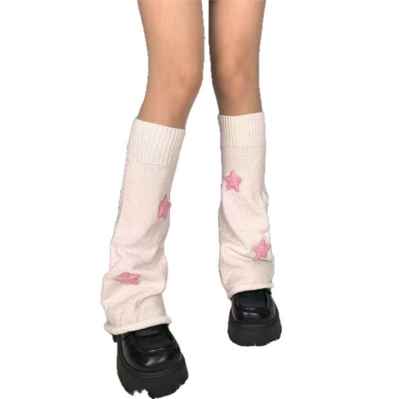 Japanese Style Sweet Girl Breathable Knitted Polyester Sock Covers Warm Leg Warmers Solid Color Mid-Calf Loose Sock Set Autumn