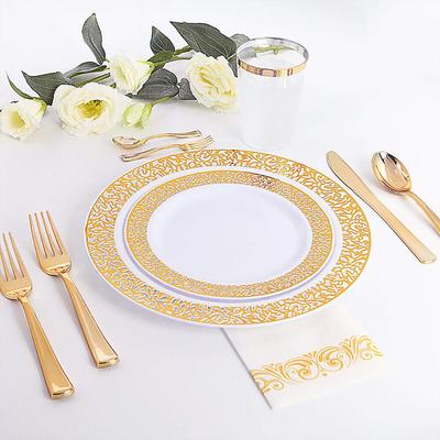 25 X 7.5-Inches Gold Disposable Plastic Plates For Daily Use /Party/Gathering