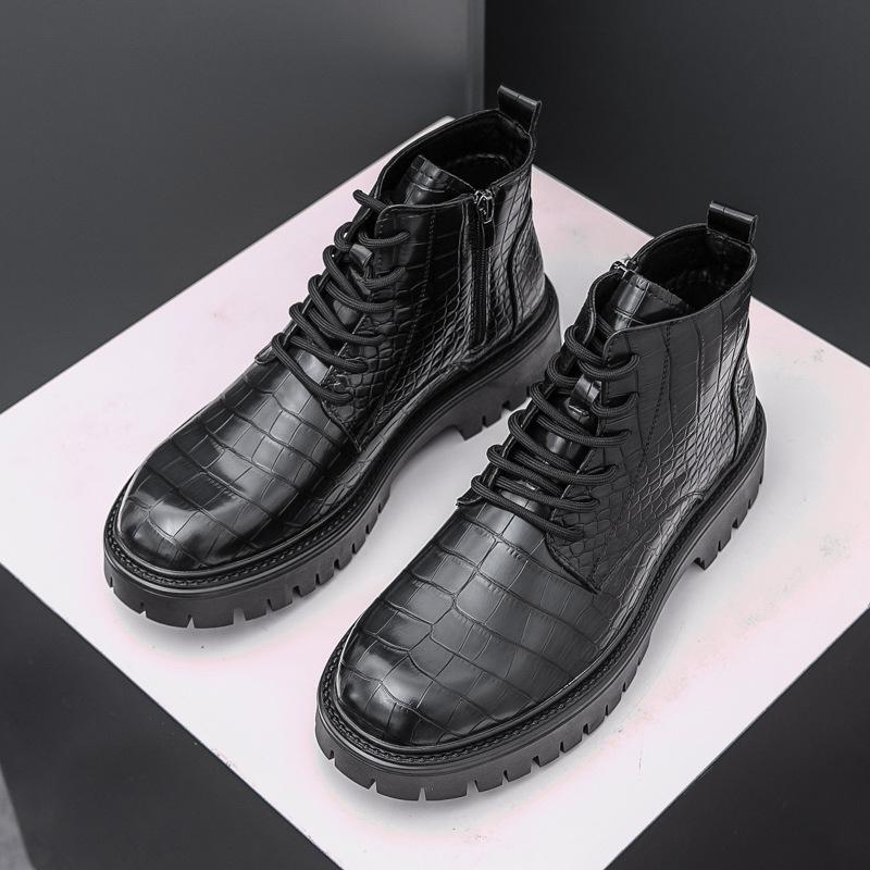 

Men s shoes autumn and winter new casual leather shoes fashionable men s high-top platform Martin boots trendy retro leather boots 38