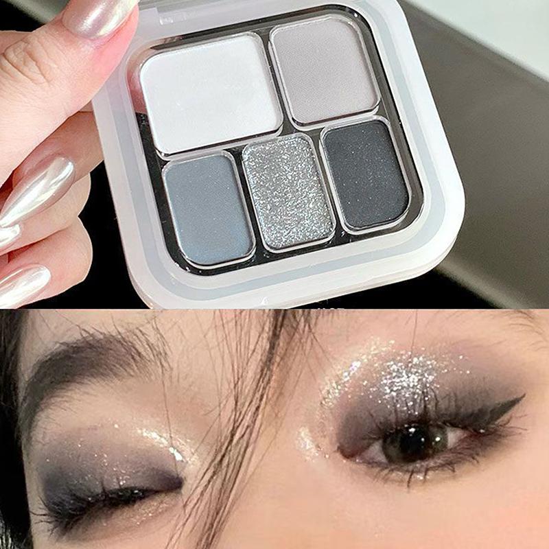 5 Color Punk Smokey Eye Makeup Eyeshadow Palette Silvery White Cement Gray Dark Black Matte & Shimmer Lasting Party Makeup
