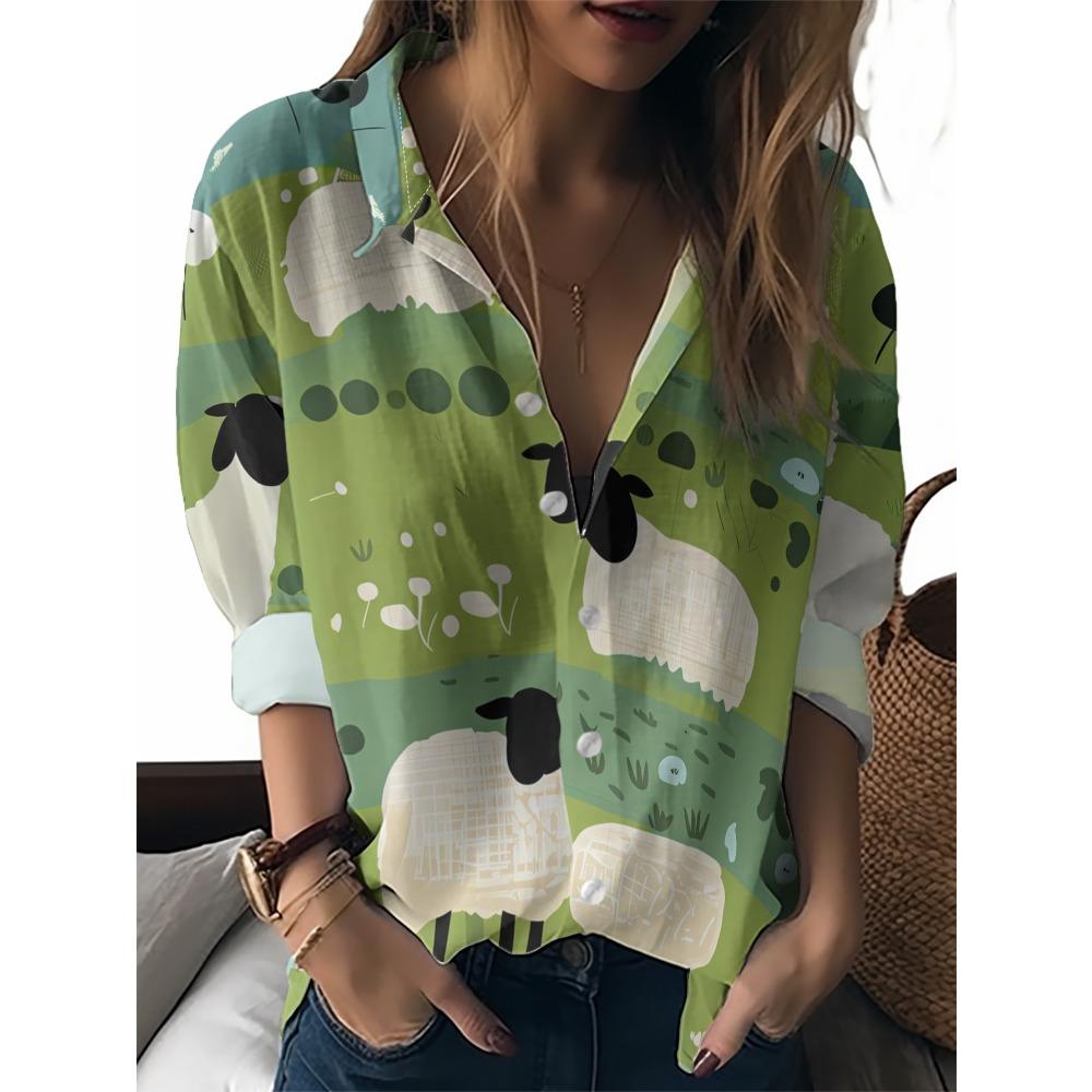 Sommer Minimalistisches Hemd mit Digitalem Blumenprint Knopfleistenhemd Oberteil für Damen Hawaiianischer Strandurlaub Lässiges Hemd