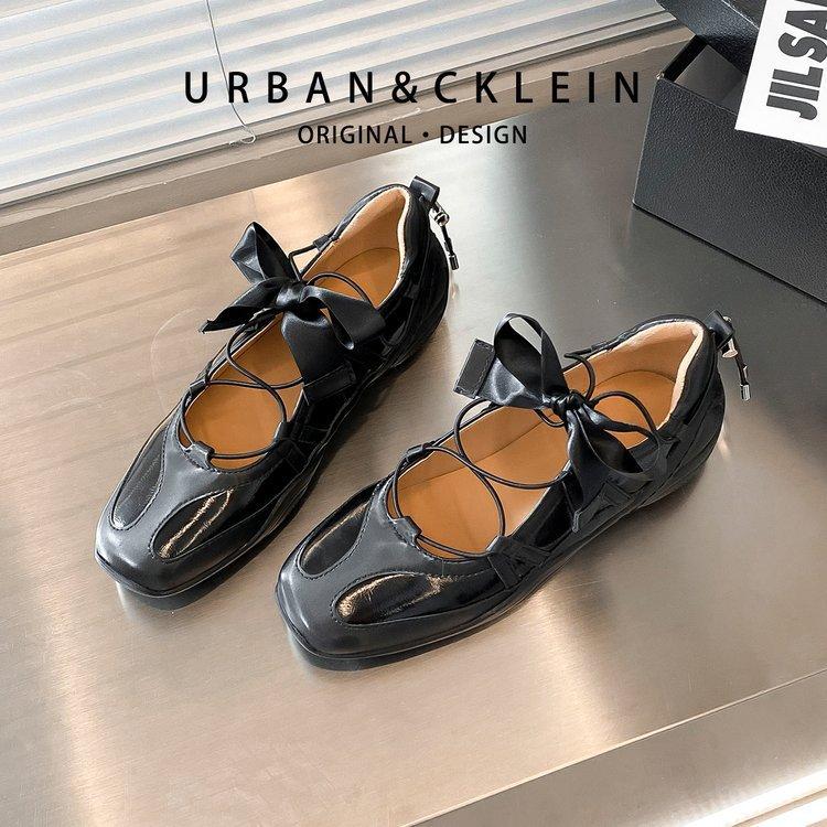 

Sheepskin version~ French silver casual sneakers women s ribbon leather single shoes women s training shoes Mary Jane ballet shoes 40 чёрный