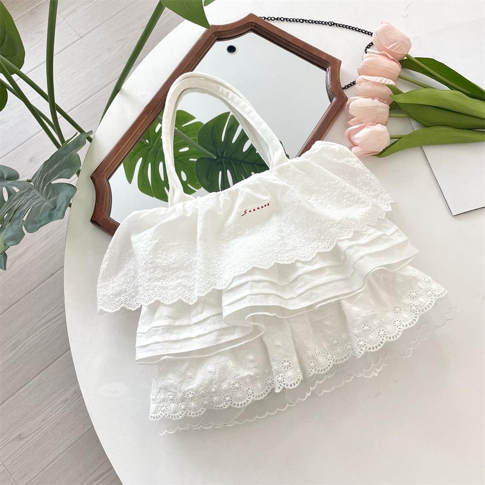 1 Gentle Girl Lace Laminated Lace Skirt Cloth Bag Bag New Large-capacity Commuter Shoulder Bag