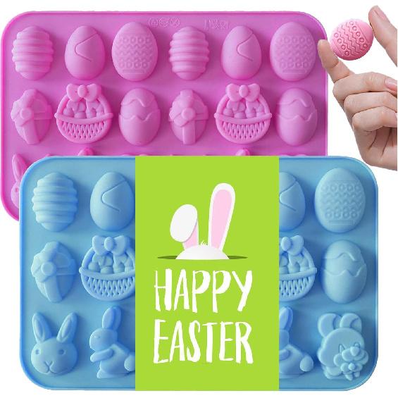 2-Pack Easter Silicone Candy Molds Set - 9 Shapes (36 Cavities) Bunny/Egg/Basket Molds for Chocolate, Fondant, Cupcake Decorations | Non-Stick &