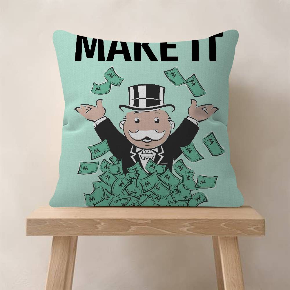 Cartoon M-Monopoly Dollar Money Pillow Cushion Cover Pillowcase Living Room Sofa Home Decor Customized