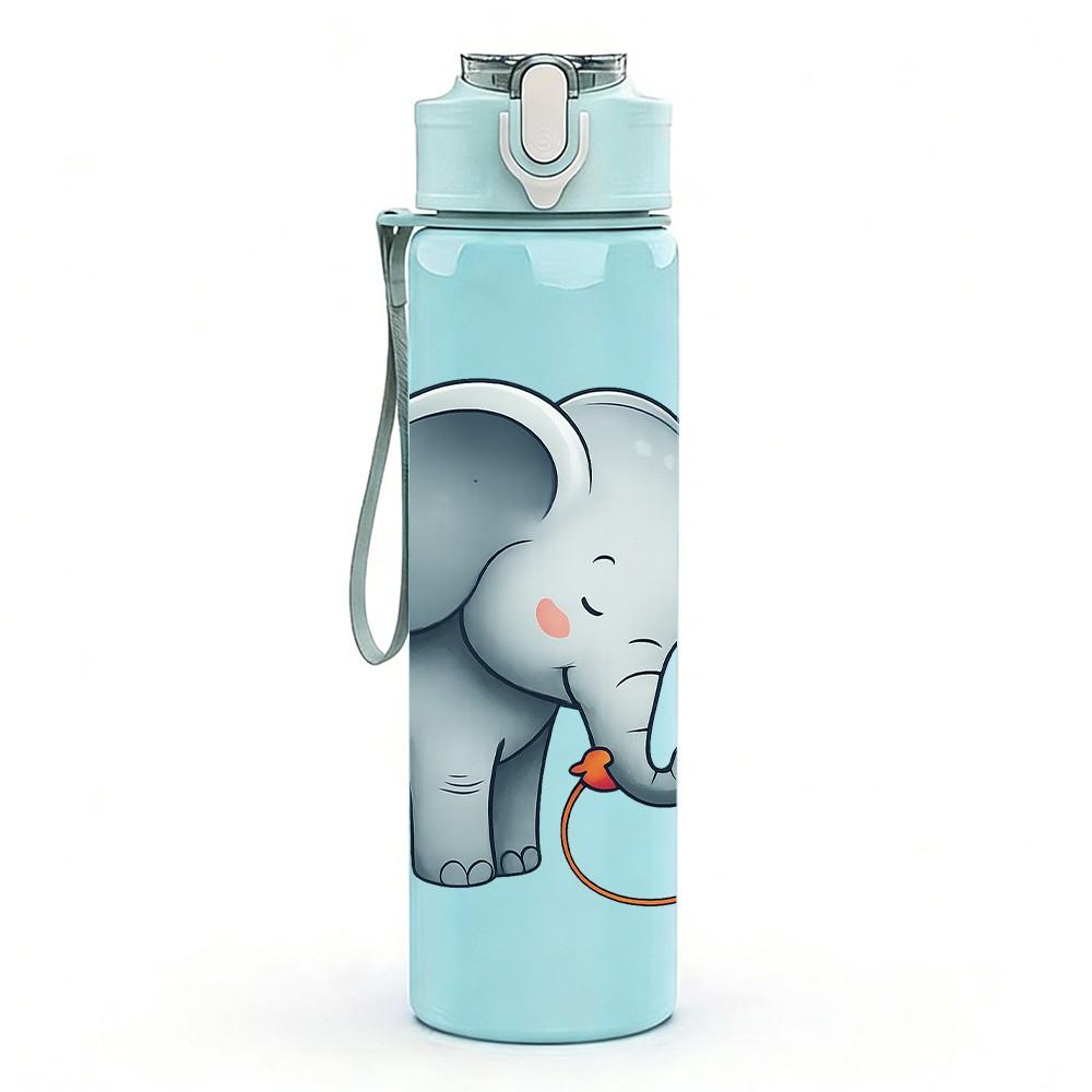 1PC Cute Elephant Playing Ball 750ml Color Plastic Sports Water Bottle Leakproof Flip Straw Lid Suitable for Sports Office Home Use