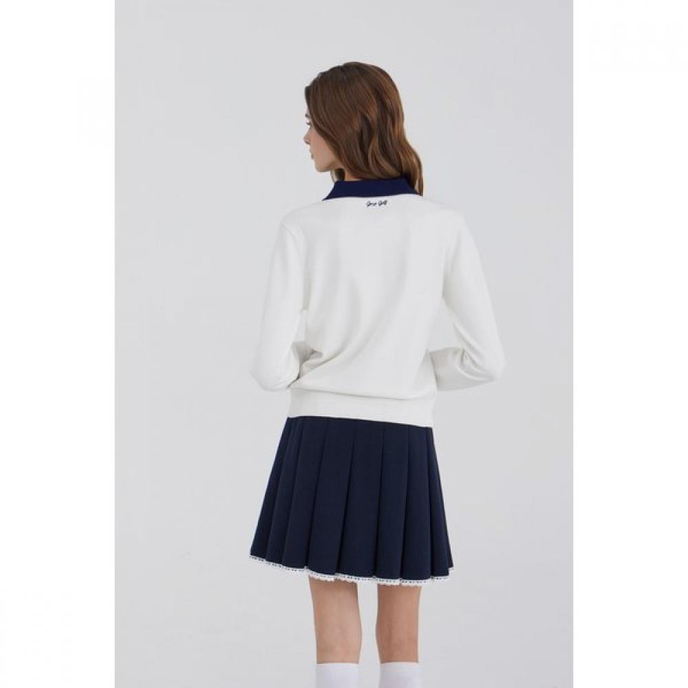 Goxo V Neck Color Knit White Smile Heart