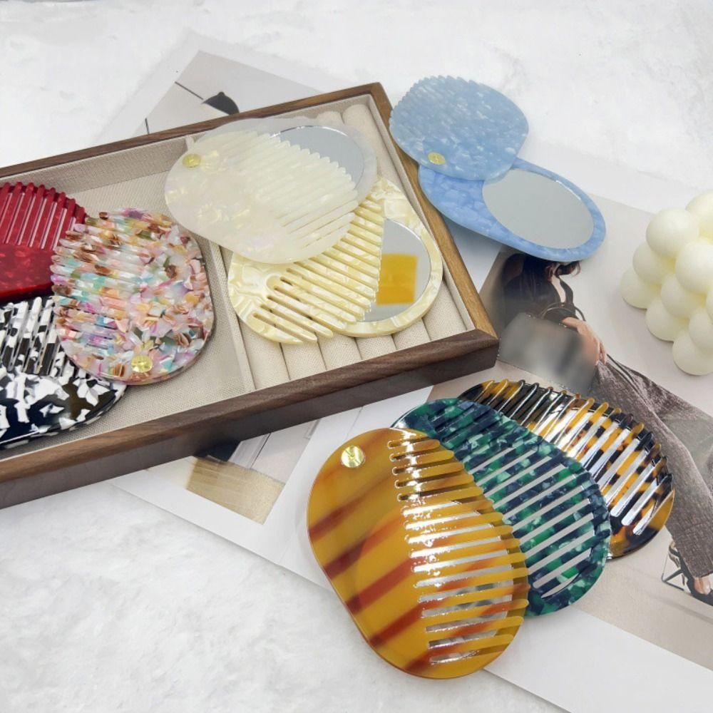 

Mini Hair comb Acetate Mirror comb portable Makeup Mirror Travel D
