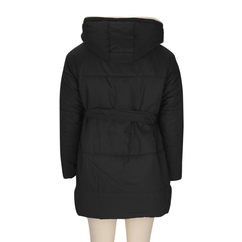 Coats For Women Fleece Lined Long Down Coat Jacket Warm Hooded Thick Padded Outerwear
