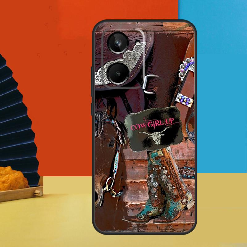 Western Cowgirl Cowboy Boots Cowhide For Realme 15 Pro 14 12 11 10 13 Pro Plus C65 C67 C63 C61 C55 C51 C53 C35 C75 GT6 GT7 Case