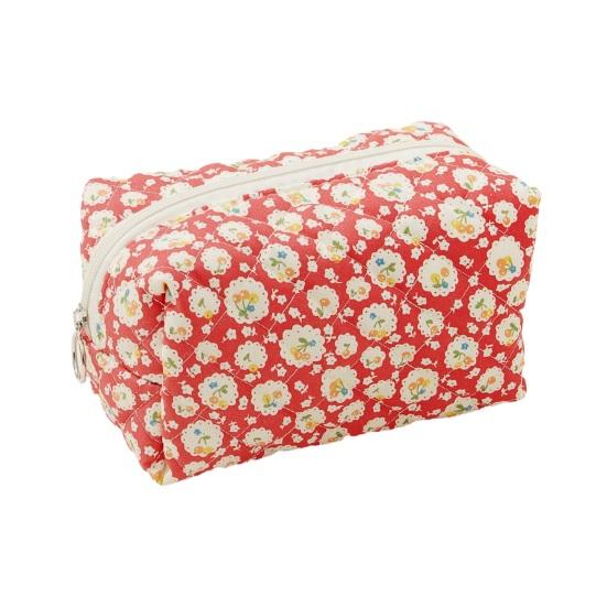 Cute Cherry Makeup Pouch Small Quilted Cosmetic Organizer Aesthetic Puffy Travel Toiletry Bag Cotton Pencil Purse with Zipper for Women Girls