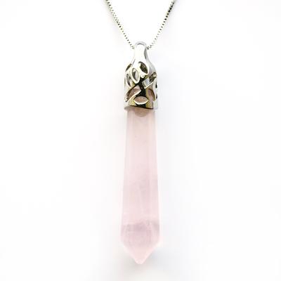 Power Stone Pendant Made with Natural Pink Crystal and Rose Quartz Ideal for Chakra Healing or As a with Bella Jade Necklace, Point, Charm, Chain,