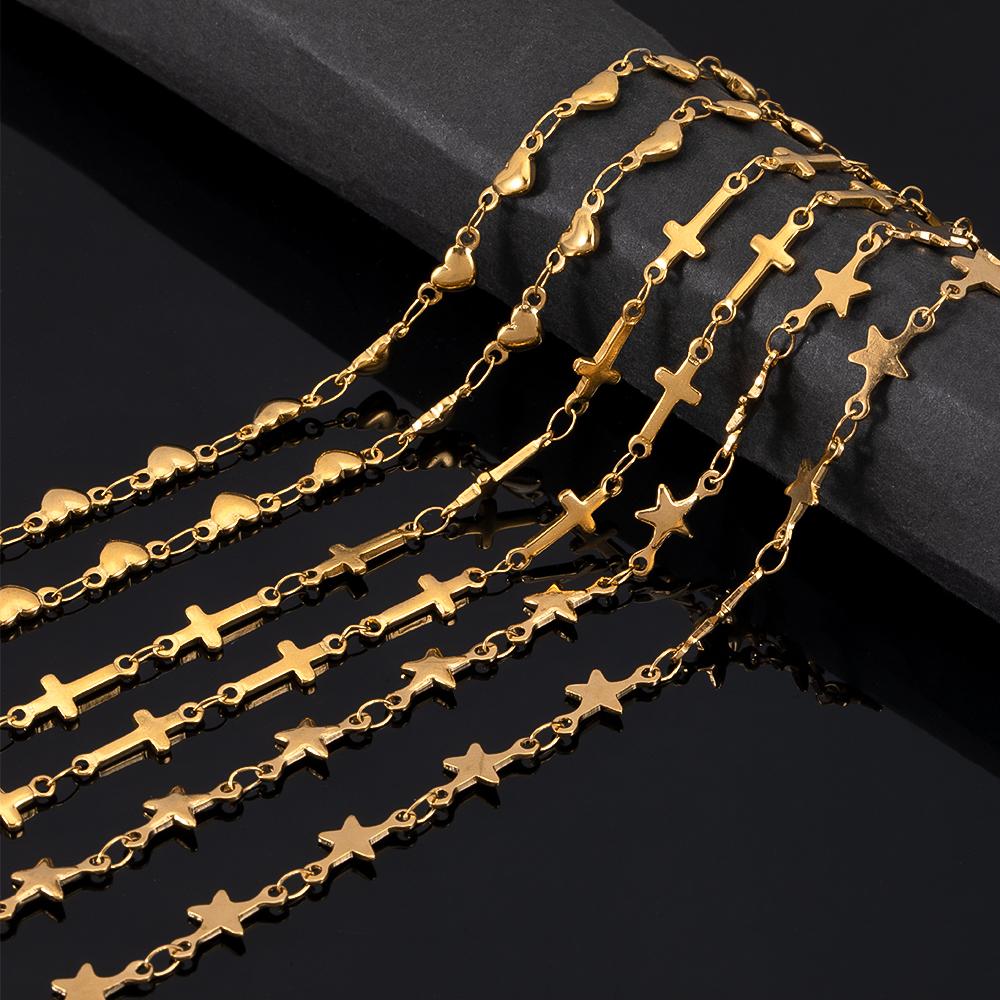 No Fade 1Meter Stainless Steel Gold Plated Embossed Link Chains DIY Women Men Necklaces Bracelets Jewelry Making Bags Chain Bulk