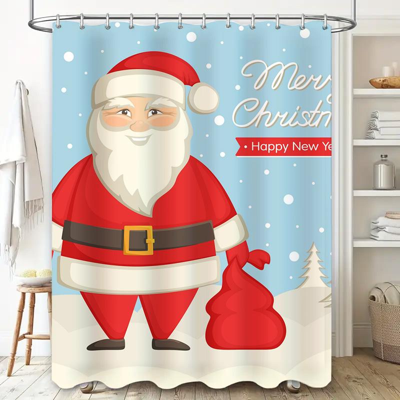 Tu Christmas Shower Curtain Santa Claus Holiday Festive Winter Reindeer Elk Snowflakes Holiday Decor Bathroom Set Waterproof Xma
