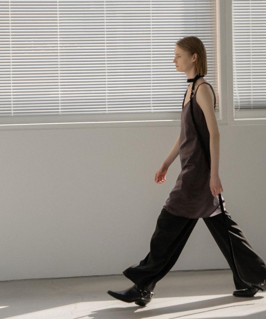 Mosyupamosyu Satin Layered Slip Dress [Dark Brown]