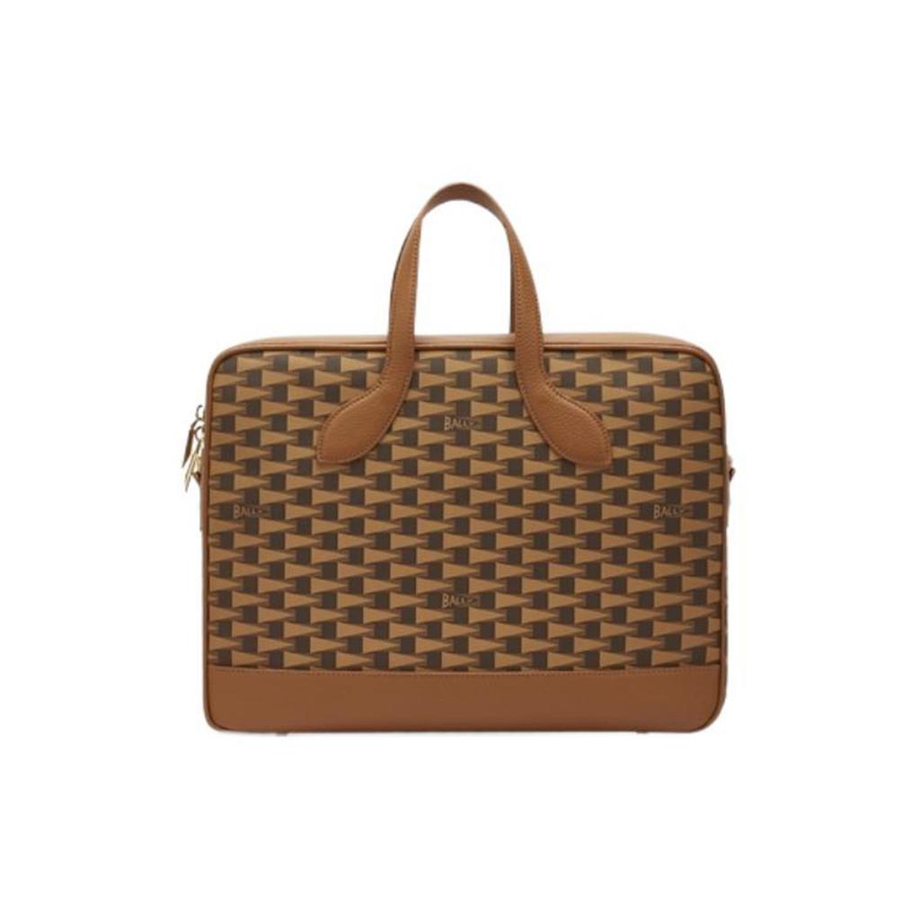 Bally Letter Logo Triangle Flag Print Zipper Leather Shoulder Crossbody Briefcase Men bags Brown 6304548