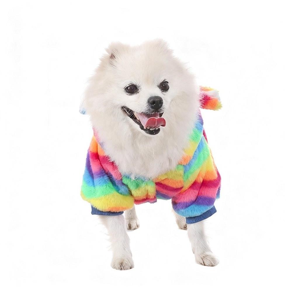 Pet Costume Thick Pet Dog Hoodie Warm Rainbow Dog Sweatshirt Soft Fleece Puppy Pullover for Dogs Puppy