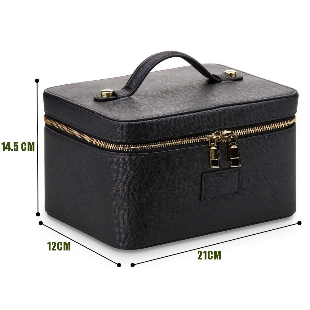 PU Leather Makeup Bag Square Shape Waterproof Toiletry Bag Large Capacity Removable Divider Camera Storage Bag for Women & Men