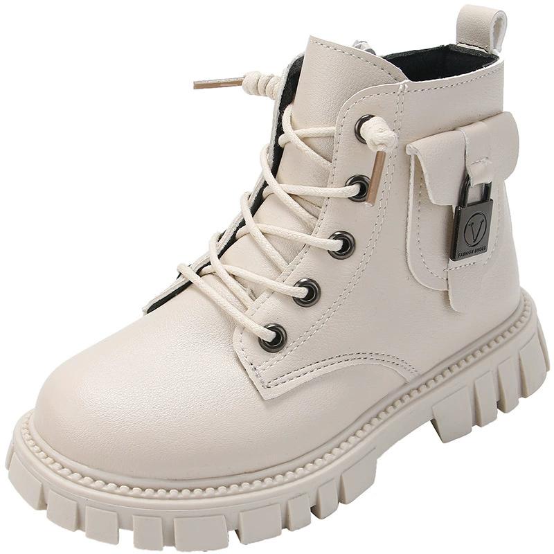 Children PU Leather Boots Girls Fashion Autumn Winter New Casual Comfortable Short Boots Warm Kids Versatile Anti-slip Cotton Boots