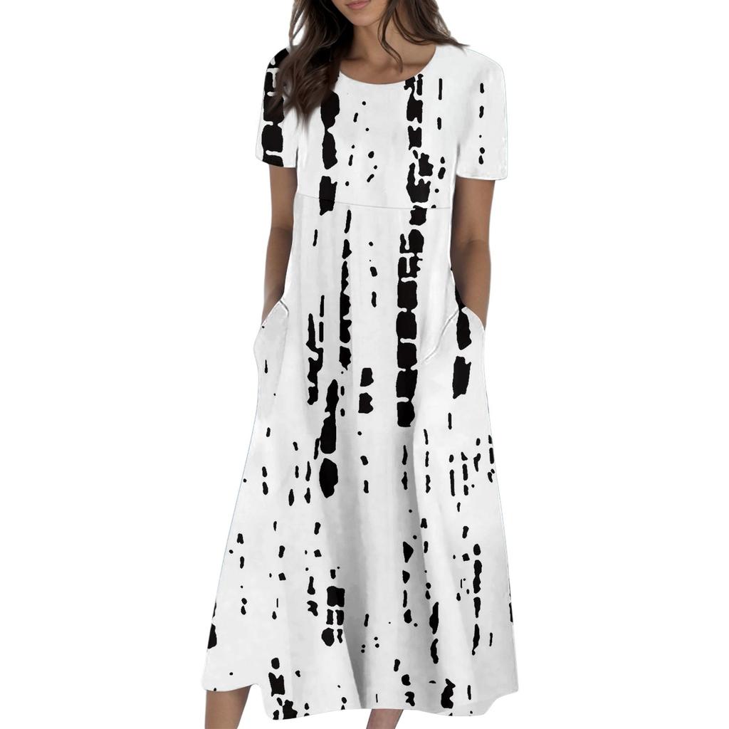 Abito da donna con taschino girocollo a maniche corte stampato moda casual estiva