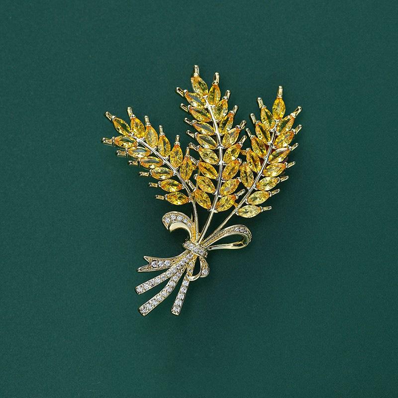 

Elegant Wheat Ear Zircon Brooch – Luxury French High-End Corsage Pin Accessory