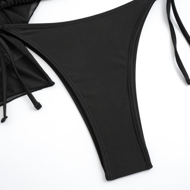 Sexy Costume da Bagno Bikini in Pizzo Moda da Spiaggia Monocolore Set da Donna Tre Pezzi