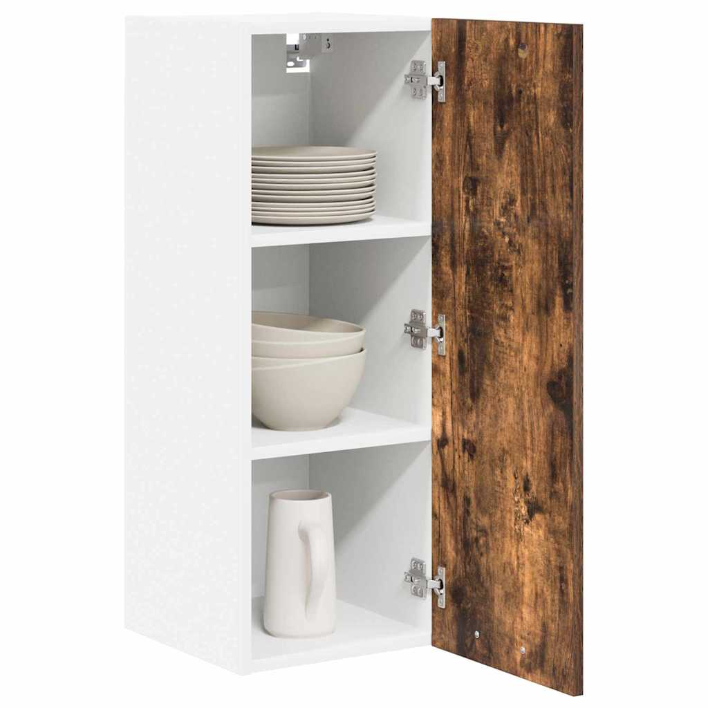 Wall Mounted Cabinet with Door Smoked Oak and White 30 X 31 X 80 Cm