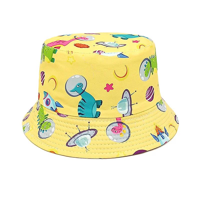 Frühlings- und Sommer-Polyester-Cartoon-Dinosaurier-Print-Eimerhut Outdoor-Reise-Sonnenhut für Jungen und Mädchen 99