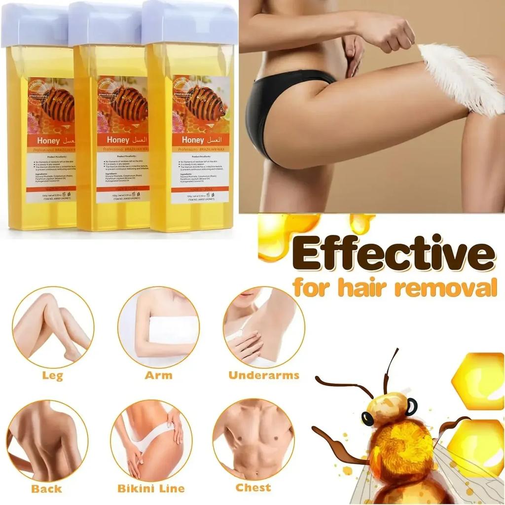 Painless Roll-On Wax Depilatory Honey & Aloe Vera Wax Cartridge for Bikini And Body Hair Removal Compatible with Wax Warmers