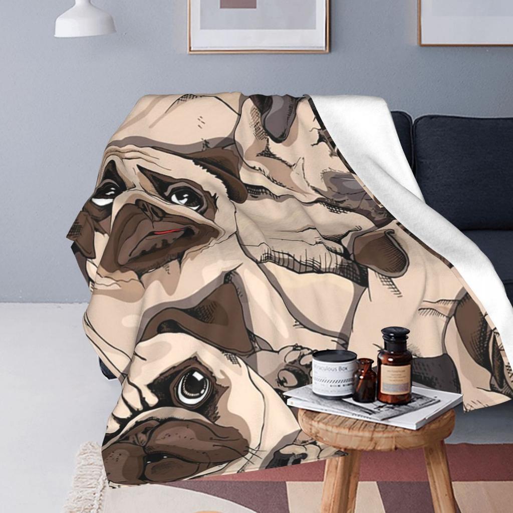 Dog Sherpa Cute Pug Dog Animal Theme Blankets Flannel Throw Blanket Lightweight Throw Blankets for Bedding Throws Bedspread