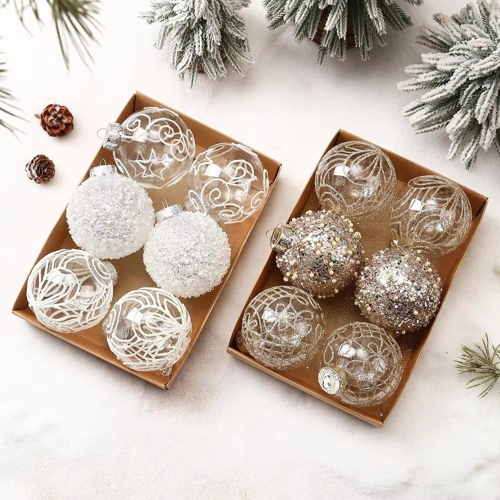6PCS Exquisitely Plastic Christmas Ball Set Gillter Suspensable Xmas Ornament Ball 8cm Painted Christmas Tree Balls Storefront