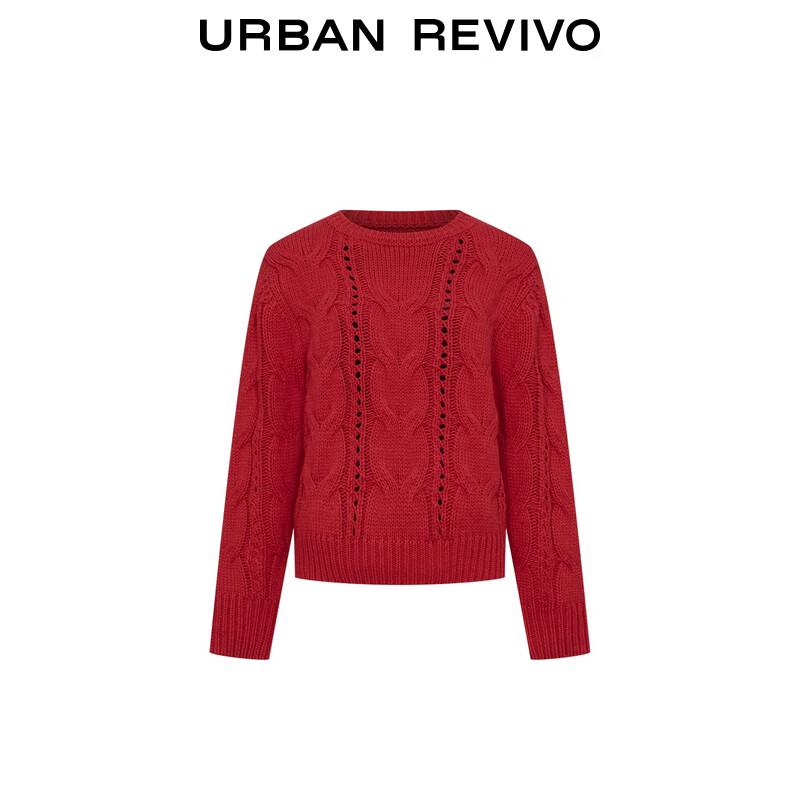 UR Damen Roter Lochstrickpullover