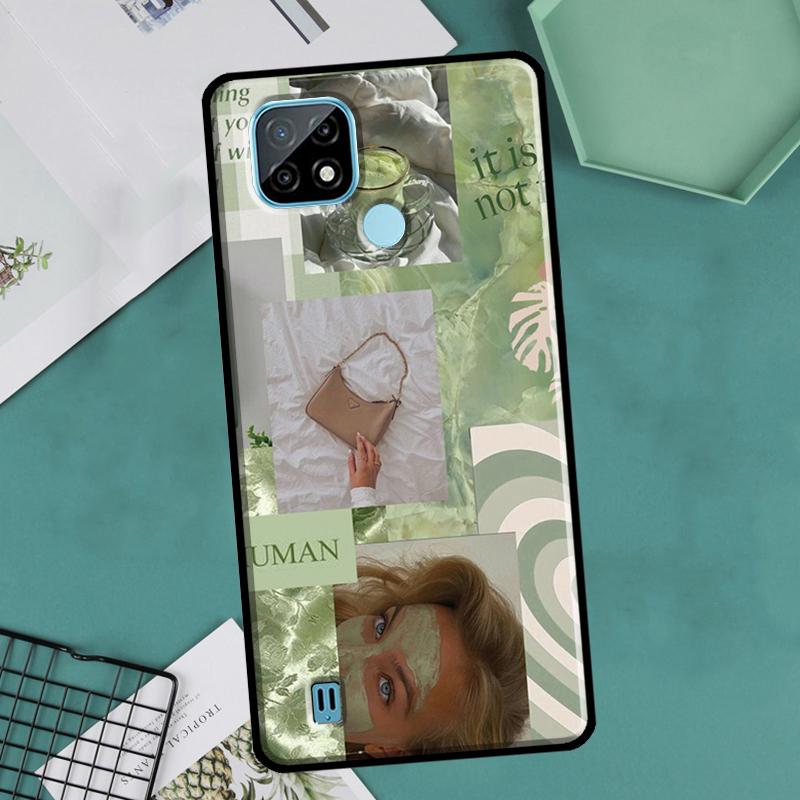 Matcha Sage Green Love Heart For OnePlus 10 Pro 9 Pro 8T 9R Nord2 Case For Realme 9 8 Pro 8i 9i C35 GT Neo 2 3 Master