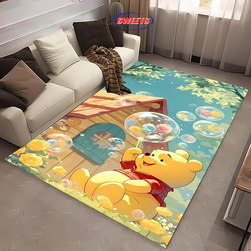 Schattig en Grappig Winnie de Poeh Cartoon Tapijt Slaapkamer Woonkamer Bank Kantoor Vloerkleden, Vier Seizoenen Mat, Duurzaam Antislip Tapijt Cadeaus