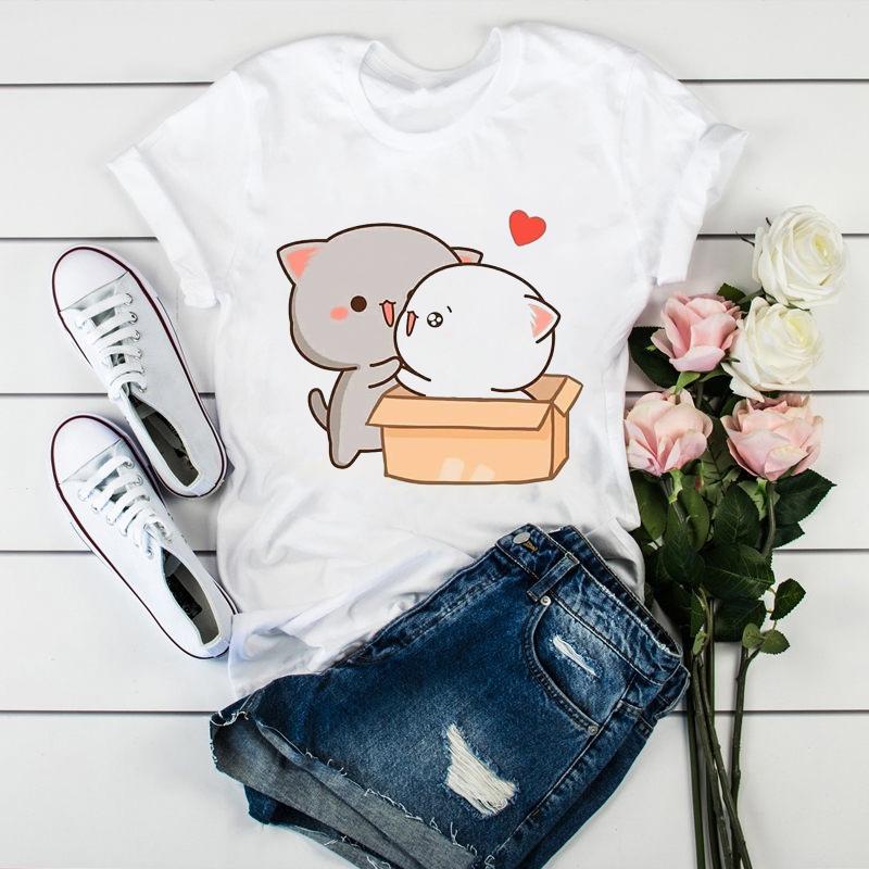 Newly women tshirt cartoon funny cute peach cat print t shirt femme Harajuku kawaii summer tops tee shirt femme tumblr clothes