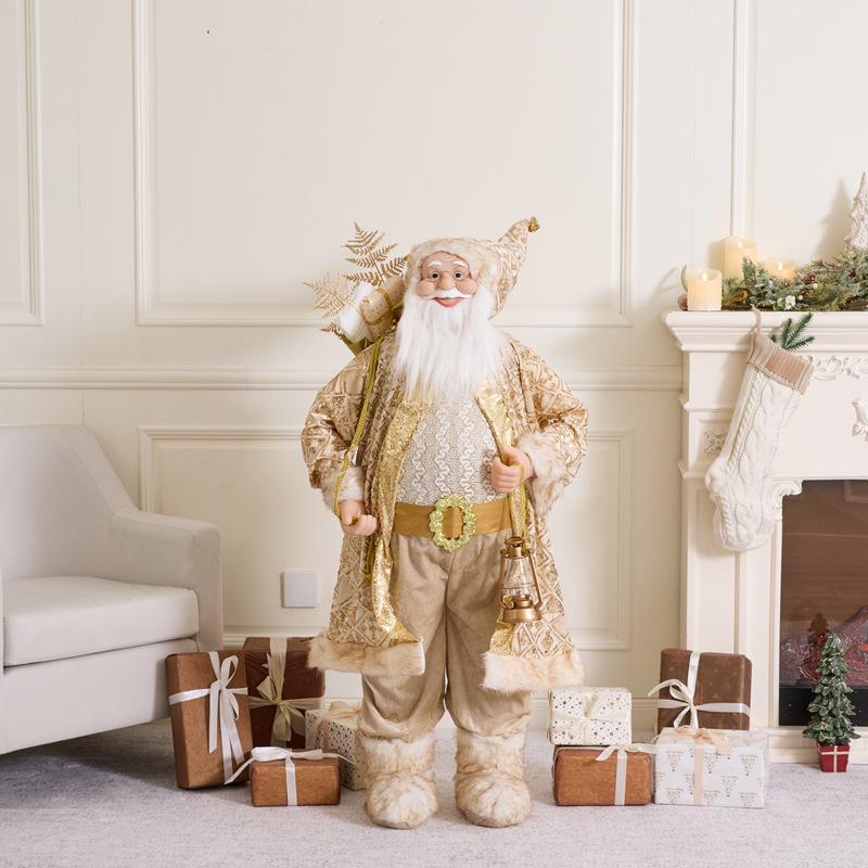 Red Plum Standing Santa Claus with Christmas Tree Sequin Figurine - Holiday Window Display Ornament