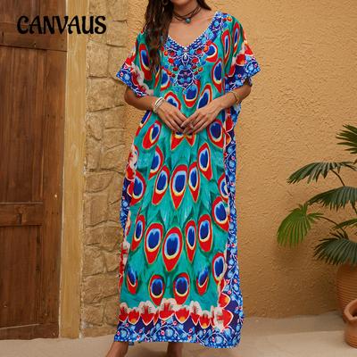 Plus Size Summer Women's Beach Cover-Ups Bohemian Long Dress Holiday Sun Shirt Swimsuit Cover-Ups