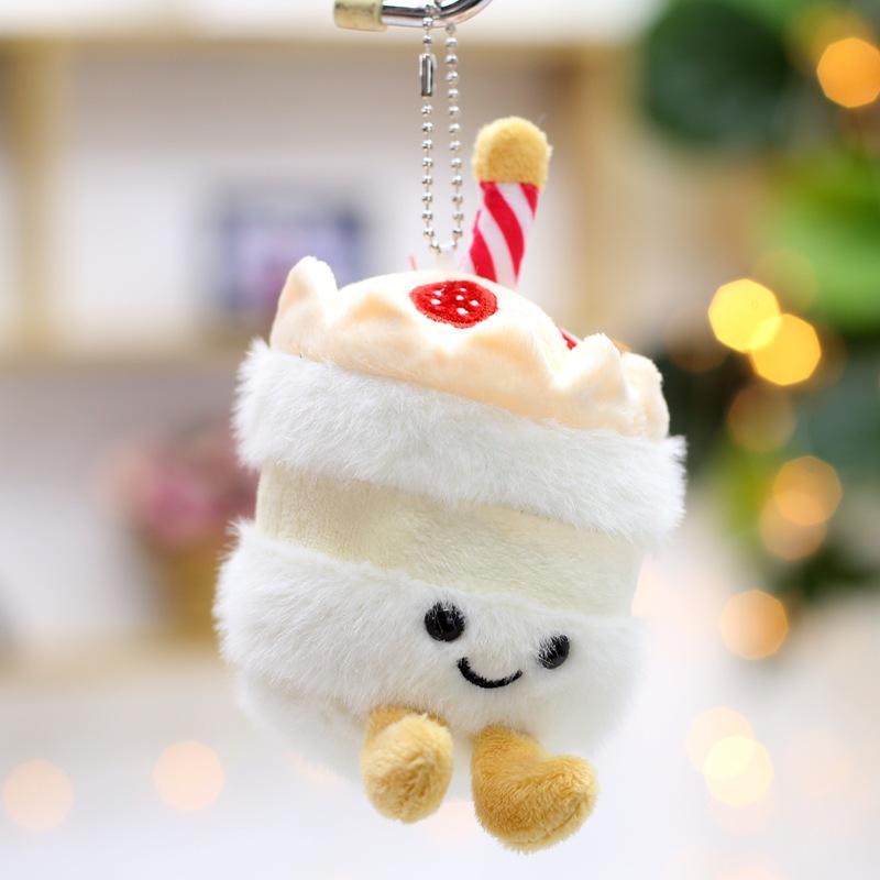 Cute Cute Milk Tea Cup Pendant Birthday Cake Plush Toy Doll Bag Hanging Ornament Keychain Gift