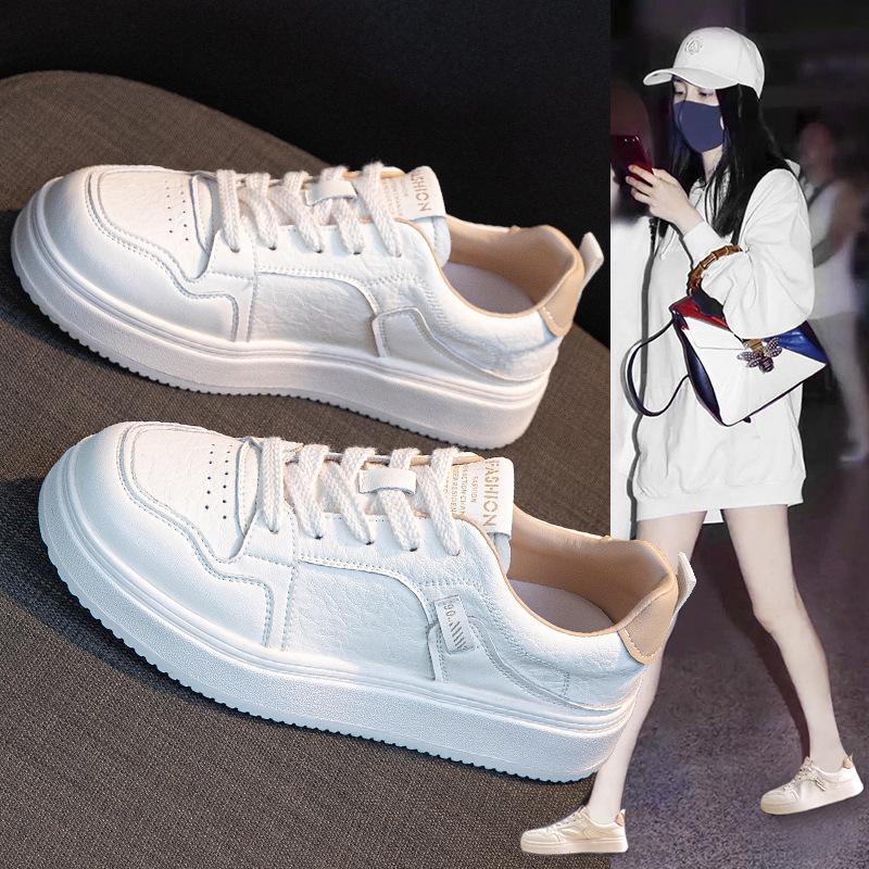 Leather Little White Shoes Women's Autumn New Soft-soled Sports and Leisure Shoes Women's Comfortable Flat-soled Lace-up Student Board Shoes