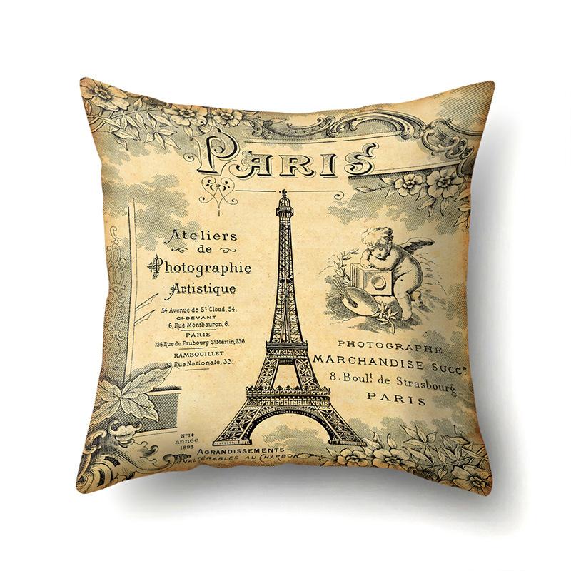 Polyester Pillow Cover Home Printed Pillow Cover Retro Tower European Building Cushion Cover Car Cushion Cover