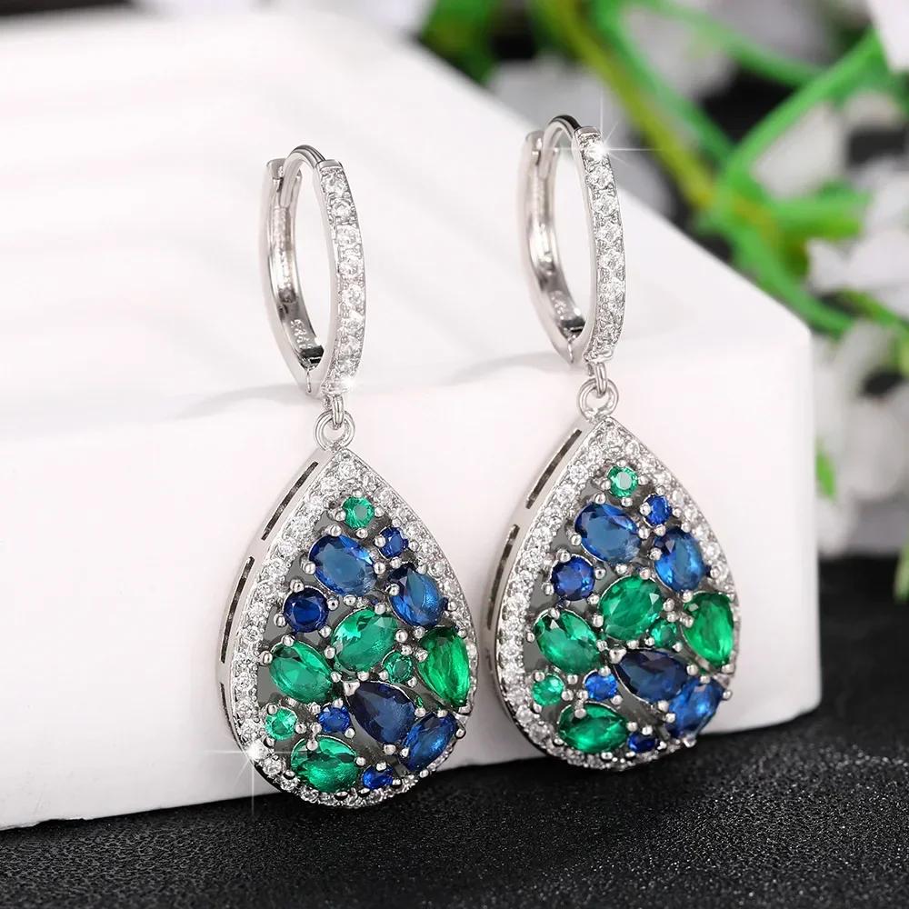 Luxury Square Green Cubic Zirconia Crystal Pendant Earrings Exquisite Fashionable  Women'S Wedding Jewelry