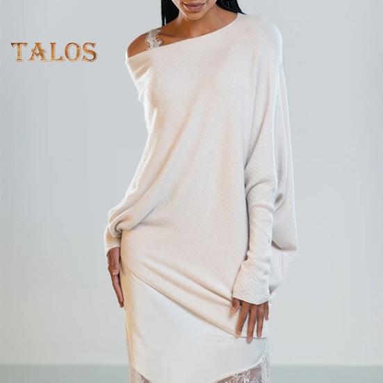 Damen Pullover Tops Rundhals Langarm Casual Loose Fit Tops Einfarbig Dehnbar Casual T-Shirt