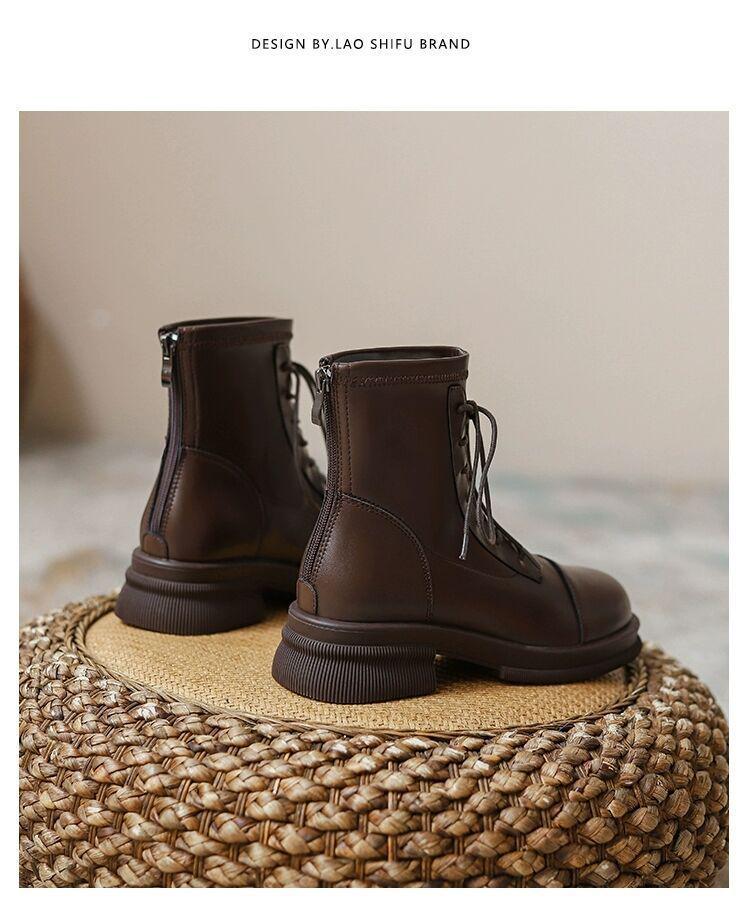 Women's Soft Leather British-Style Fleece-Lined Martin Boots - Autumn/Winter 2025, Thick-Soled, Short, Spring/Autumn Single Boots.