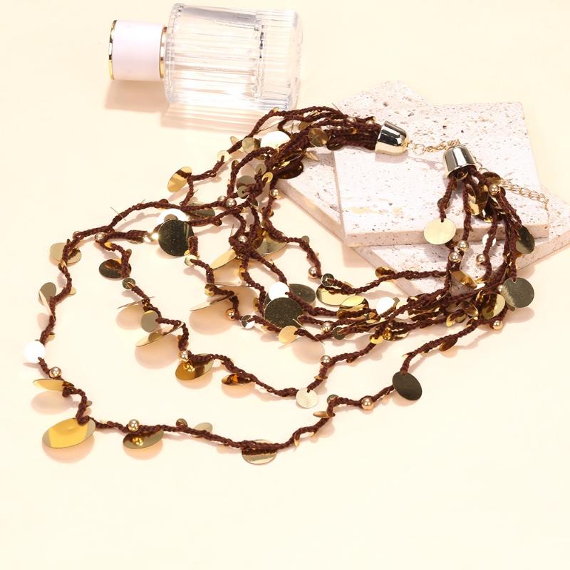 Boho Multilayer Stacked Handmade Round Sequin Waterfall Necklace For Women Vintage Indian Ethnic Style Jewelry Neck Accessories