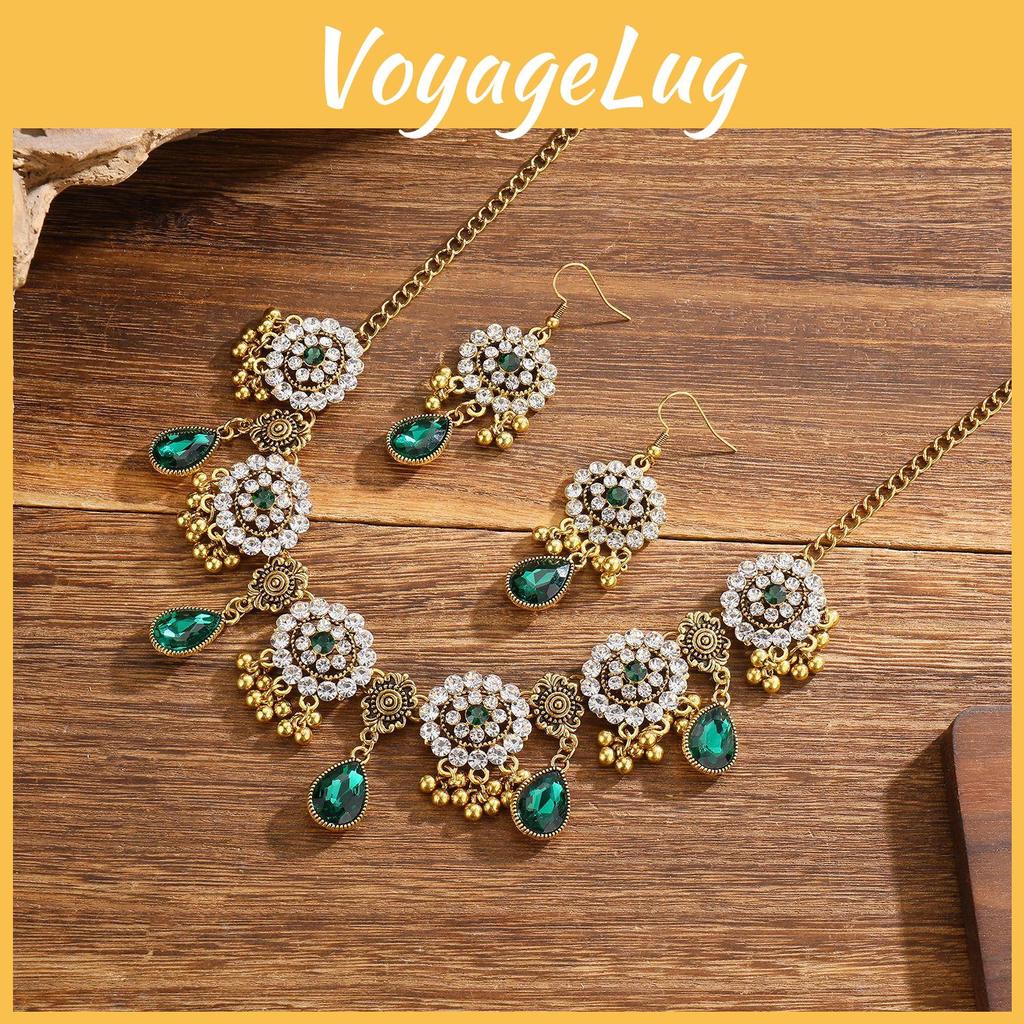 Ethnic Style Necklace Set With Water Crystal Pendant For Women