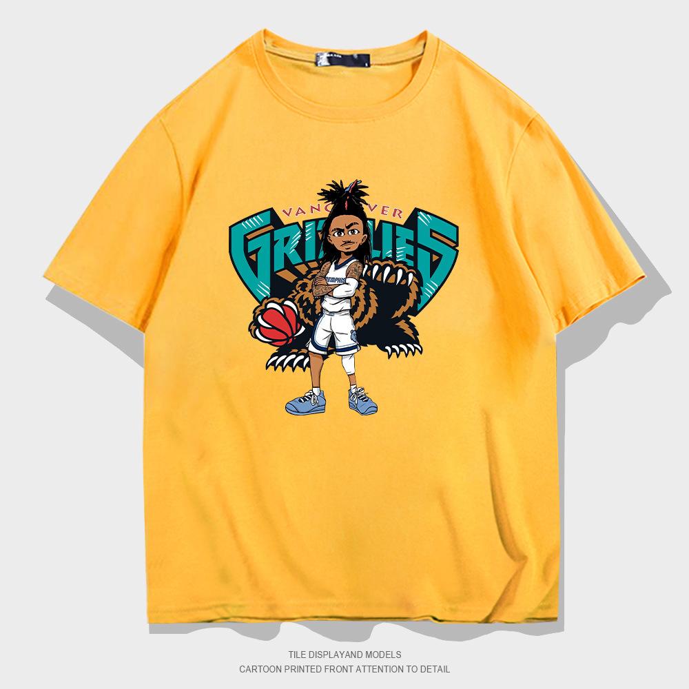 Grizzlies Morant cartoon short-sleeved T-shirt men's and women's trendy basketball sports loose half-sleeved training clothes