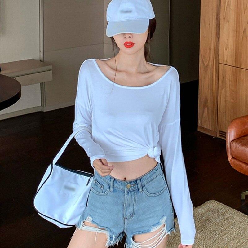 

женщины твердый цвет O-Образный вырез футболка Летний backless лук случайный длинный рукав футболка Топы