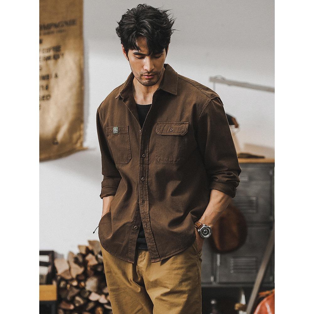 New-style Men’s Vintage Workwear-style Shirt Jacket: Loose-fit, Trendy, Casual, Long-sleeved Shirt