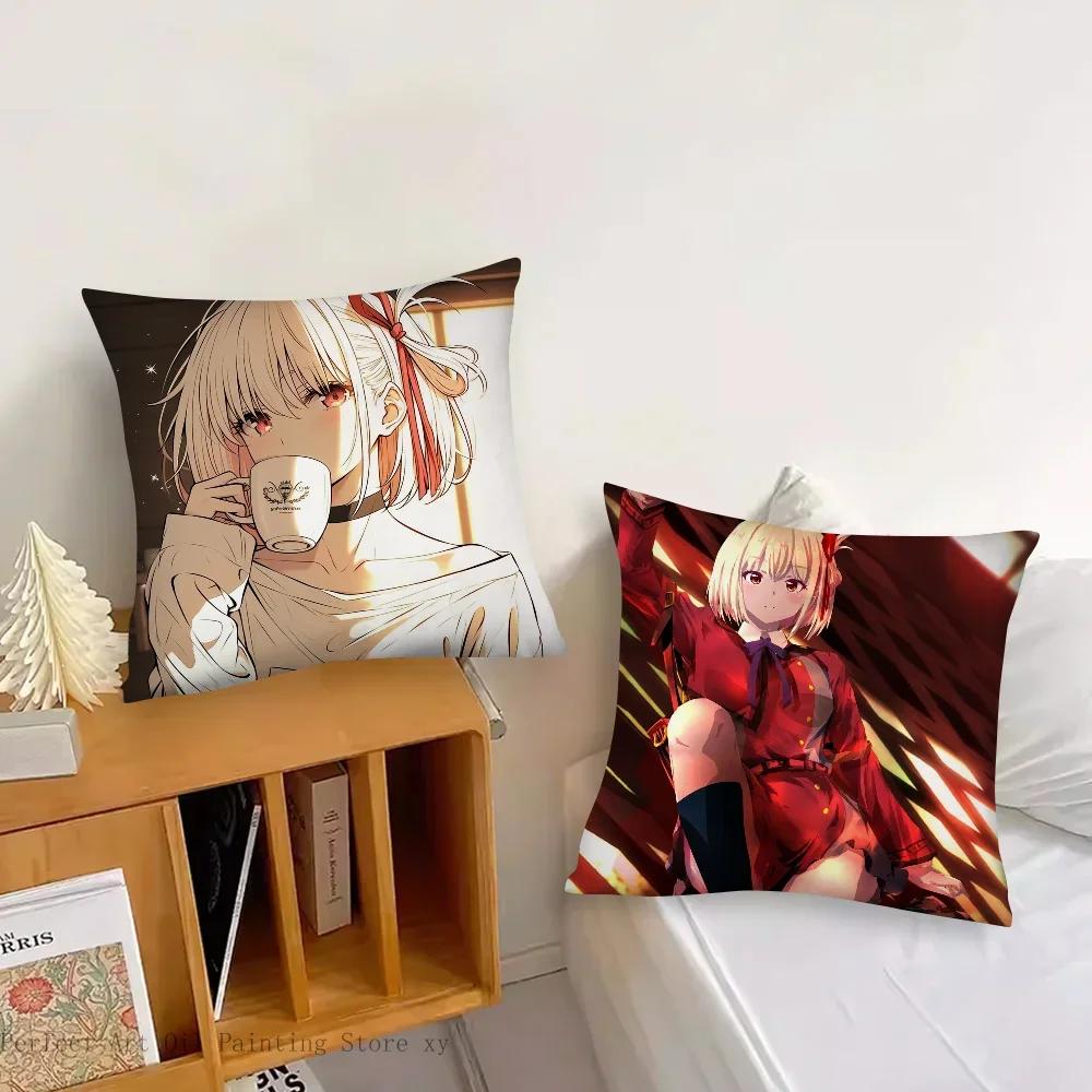 1Pc Chisato Nishikigi Anime Lycoris Recoil Pillow Case Square Pillow Bedroom Sofa Leisurecar Living Room Home Decoration 40X40