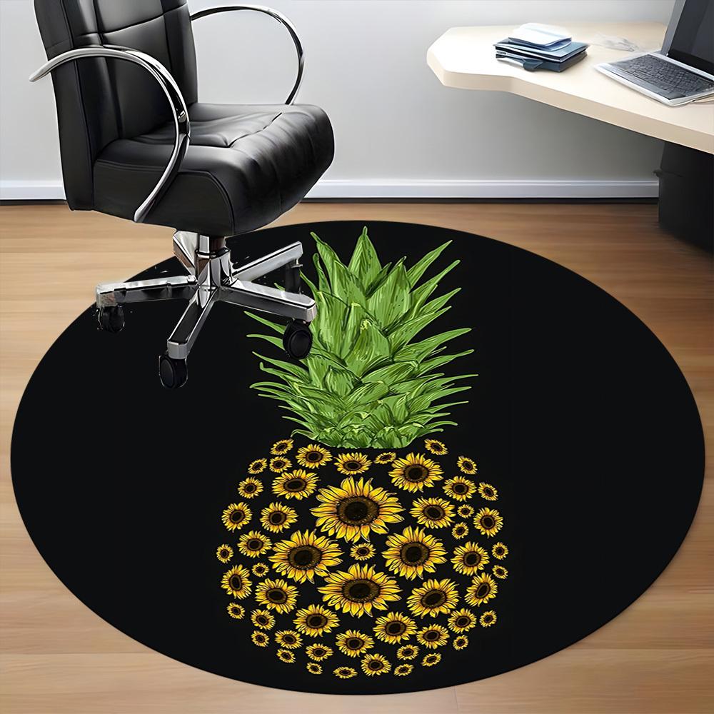 1pc Pineapple Sunflowers Office Round Area Rug, Indoor Mat Suitable ForOffice, Under Office Chairs Bedroom Living Room Home Decor T167
